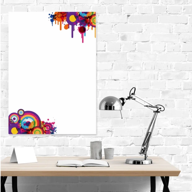 Magnetic whiteboard abstraction 551 - Graphic design with colorful shapes and splashes in the top corner.