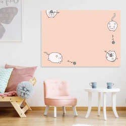 Dry-erase magnetic board for kids featuring cats, ideal for bright children\'s room decor with light-colored walls and furniture.