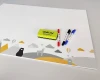 Magnetic dry-erase board for kids featuring animals and mountains, with clouds and mountains in the design.