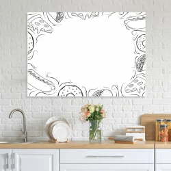 Magnetic dry-erase board for fast food kitchen 537 - Graphic design featuring outlined food like burgers and hot dogs.