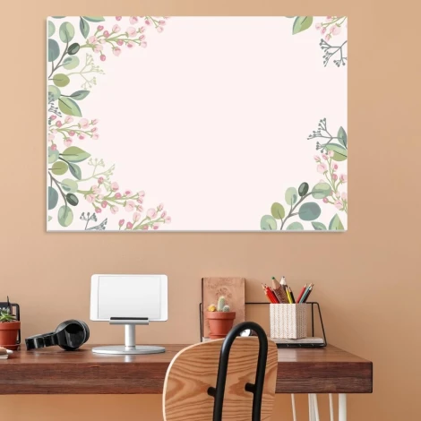 Magnetic whiteboard with branches 570 - Office arrangement. Beige walls and simple wooden furniture.