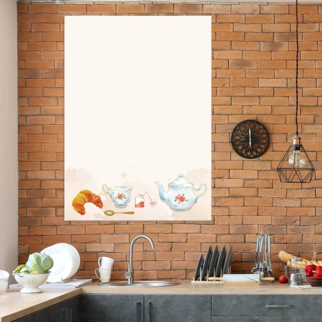 Magnetic dry-erase board tea 553 - Kitchen setup with brick-colored walls and minimalist furniture.