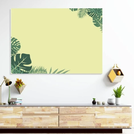 Magnetic whiteboard with a leaf design - green leaves on a light background create a natural theme.