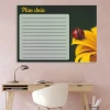 Magnetic dry-erase board daily planner Ladybug 358 - Graphic design with a yellow flower on a dark green background.