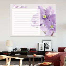 Dry-erase magnetic board daily planner with floral design 357 - Styled in a bright wall living room with dark furniture.
