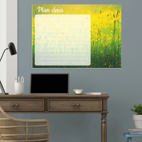 Dry-erase magnetic board daily planner 364 - Office setup with light-colored walls and wooden furniture.