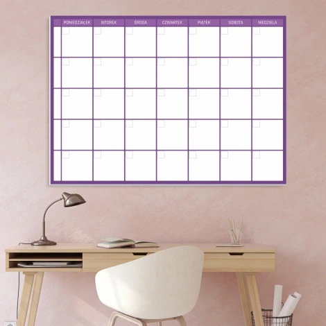 Weekly planner whiteboard 341 - Office setup with pink walls and a light wood desk.