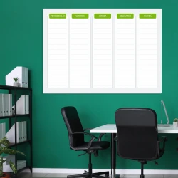 Weekly planner magnetic whiteboard 400 - Office setup with green walls and modern furniture.