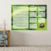 Magnetic dry-erase weekly planner board featuring a ladybug design, styled in a bright-colored living room.