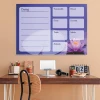 Dry-erase weekly planner with lotus flower design, ideal for bright office spaces with wooden accents.