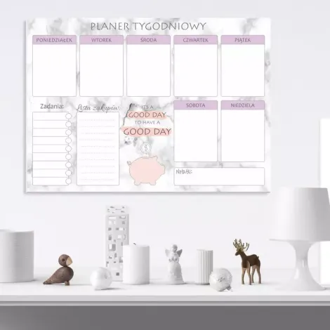 Weekly planner dry-erase magnetic board 414 - Set in a bright room with white walls.