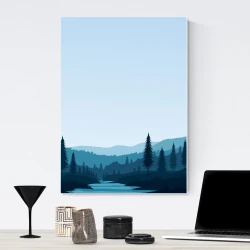 Magnetic whiteboard river 548 - Graphic design featuring mountains, forests, and a river in shades.