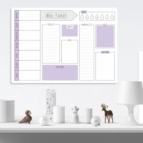 Magnetic dry-erase board Weekly planner 411 - Simple design with rectangles and icons.