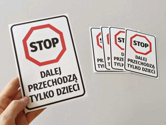 Stop Sign Sticker: Only Children Allowed N557 - Red octagon with black text on a white background.
