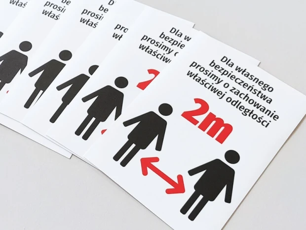 2m Social Distancing Sticker N478 - Graphic design with two human figures and arrows indicating a 2m distance.