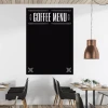 Chalkboard with coffee menu print 006 - Ideal for café decor. Light-colored walls, wooden elements, and metal accents.