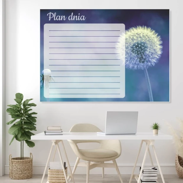 Dry-erase magnetic board daily planner Dmuchawiec 356 - Office arrangement with light-colored walls, minimalist style.