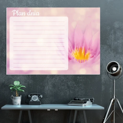 Dry-erase magnetic board daily planner lotus 361 - Features a lotus flower and lines on a pink background.