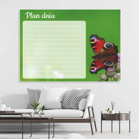 Dry-erase magnetic board daily planner butterfly 365 - Styled in a modern living room with light-colored walls.
