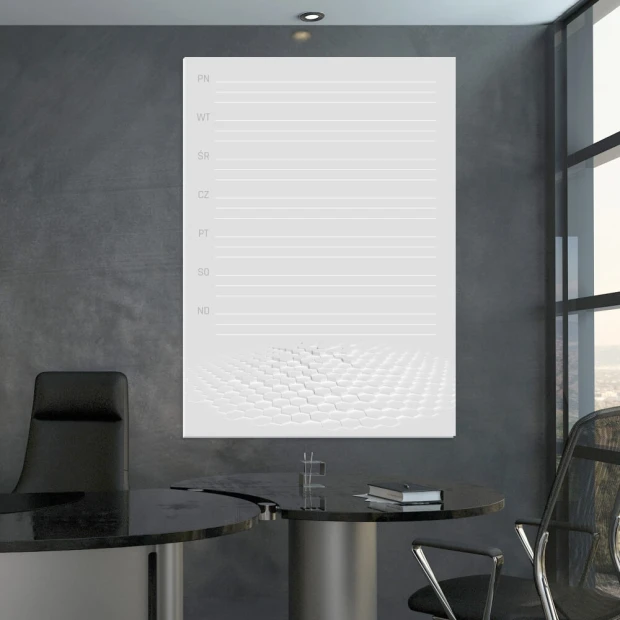Weekly planner magnetic whiteboard 426 - Office setup with dark walls and modern furniture.