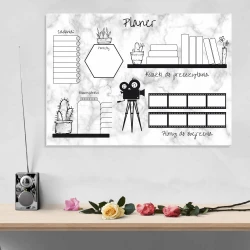 Weekly planner magnetic whiteboard 422 - Graphic design featuring various sections, including a hexagon.