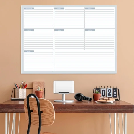 Weekly planner dry-erase magnetic board 505 - Office setup. Walls in light brown color.
