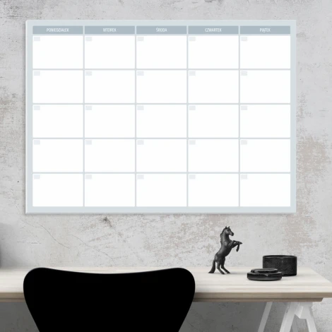 Magnetic dry-erase weekly planner board 508 - Office setup with gray-beige walls.