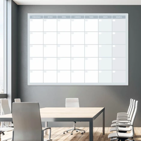 Weekly planner magnetic whiteboard 513 - Office setup with gray walls and light furniture.
