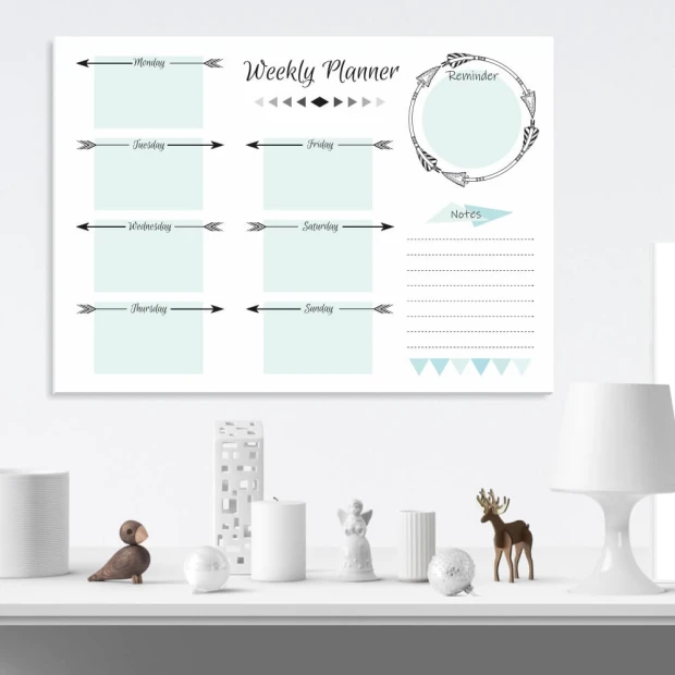 Magnetic dry-erase board Weekly planner 405 - Graphic design with simple rectangles and arrows.