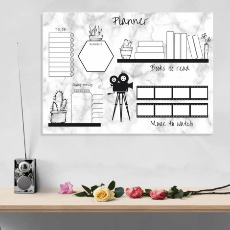 Magnetic dry-erase board Weekly planner 421 - Graphic design featuring various planning elements.