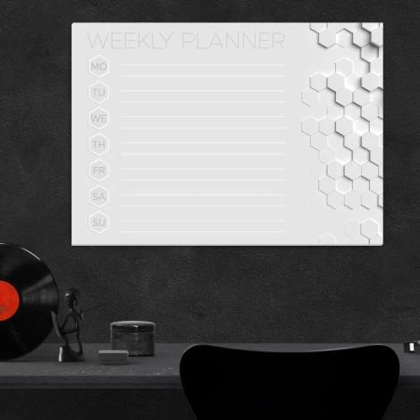 Magnetic dry-erase board Weekly Planner 423 - Graphic design featuring hexagons in shades.
