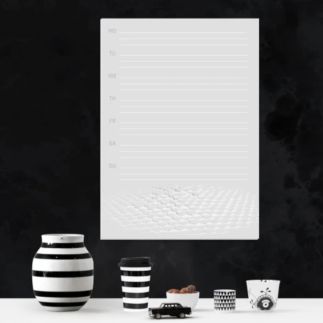 Magnetic dry-erase weekly planner 425 - Modern interior design with dark walls and monochrome accents.