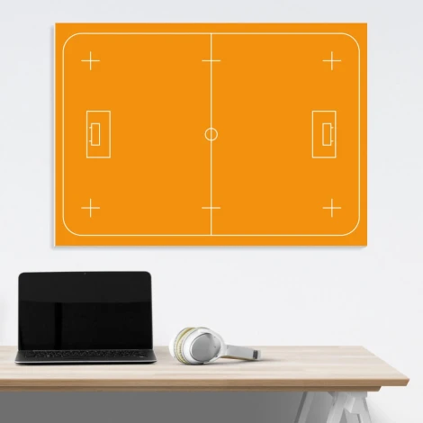 Tactical dry-erase board for unihockey 184 - Orange background with white field diagram.