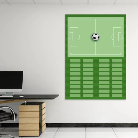 Magnetic dry-erase tactical board for soccer coaching - Office setup with light-colored walls.
