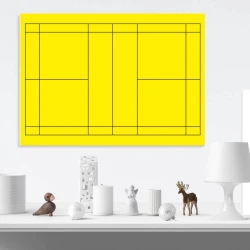 Tactical dry-erase coach board for badminton 181 - Graphic design with yellow background and black lines for divisions.