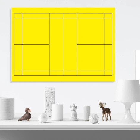 Tactical dry-erase coach board for badminton 181 - Graphic design with yellow background and black lines for divisions.