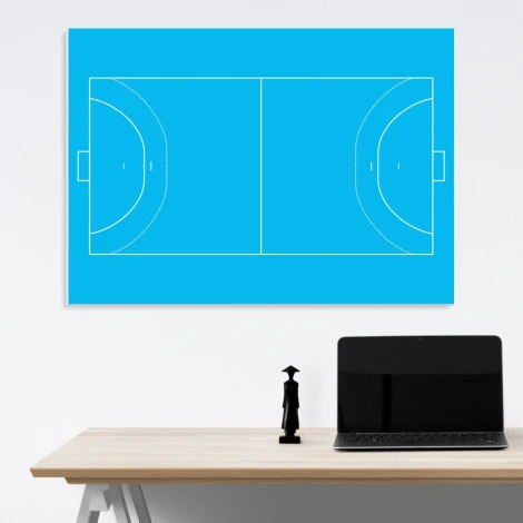 Tactical dry-erase coach\'s board 187 for handball - Graphic design features a court with white lines.