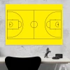 Tactical dry-erase coach\'s board for basketball 188 - Graphic design with a yellow background and black court drawing.