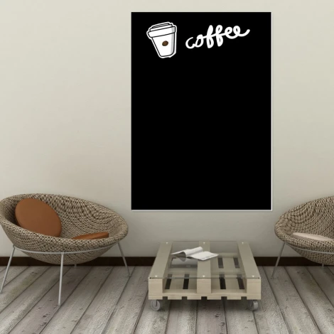 Chalkboard coffee 058 - Modern interior design with light walls, wooden floor, and stylish furniture.