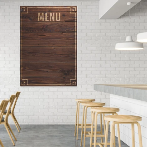 Chalkboard menu 036 - Kitchen decor with light-colored walls and wooden furniture elements.