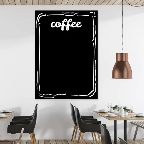 Chalkboard with coffee print 010 - Café decor featuring light-colored walls, wooden elements, and metal accents.