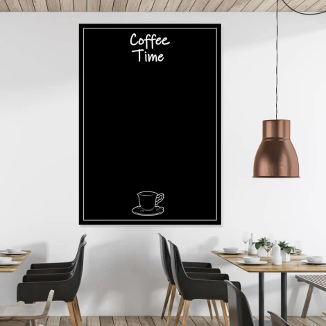 Chalkboard with coffee time print 076 - Black rectangle featuring white text and a cup illustration.