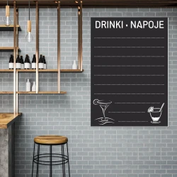 Chalkboard with drink print 023 - Kitchen decor. Gray brick walls and wooden furniture elements.