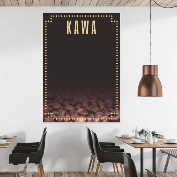 Chalkboard with coffee print 025 - Features coffee beans on a dark background with the word COFFEE at the top.