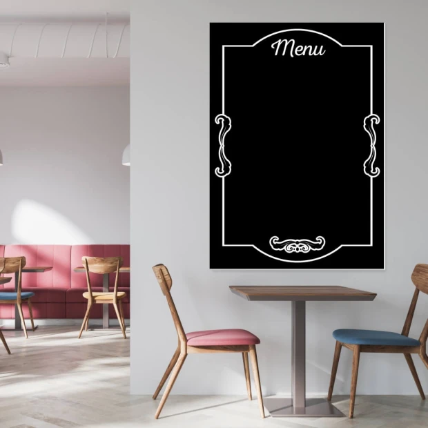 Chalkboard menu 013 - Café decor with light-colored walls and wooden furniture.