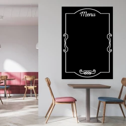 Chalkboard menu 013 - Café decor with light-colored walls and wooden furniture.