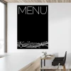 Chalkboard menu sign 014 - Black background with white MENU text and wavy lines.