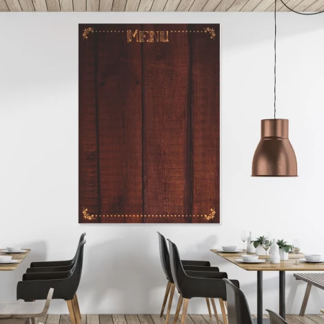 Chalkboard menu 035 - Ideal for restaurant decor with light walls, wooden accents, and metal lamps.