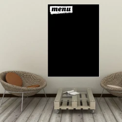 Chalkboard menu 070 - Café decor with light walls, wooden floor, and natural furniture.