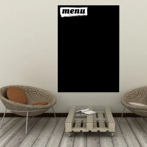 Chalkboard menu 070 - Café decor with light walls, wooden floor, and natural furniture.